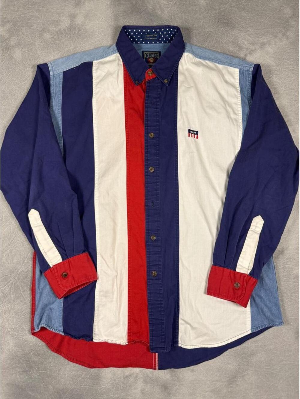 Vintage 90s Chaps Ralph Lauren Color Block Button Down Shirt Men’s Large